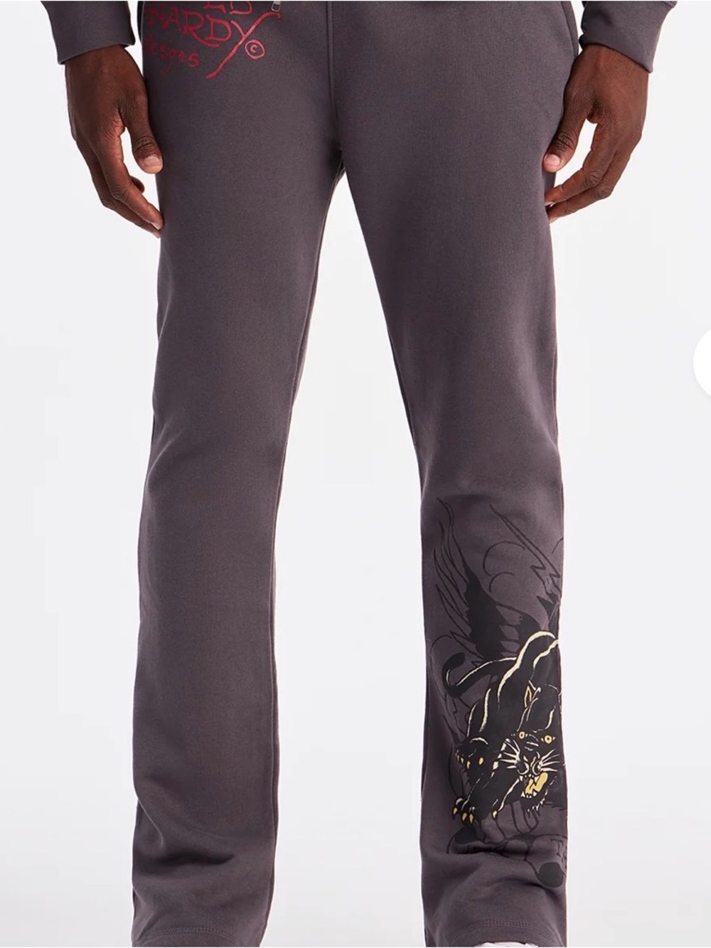 Ed Hardy Gray Sweatpants with crouching Black Panther and skull Graphic XXL Y2K